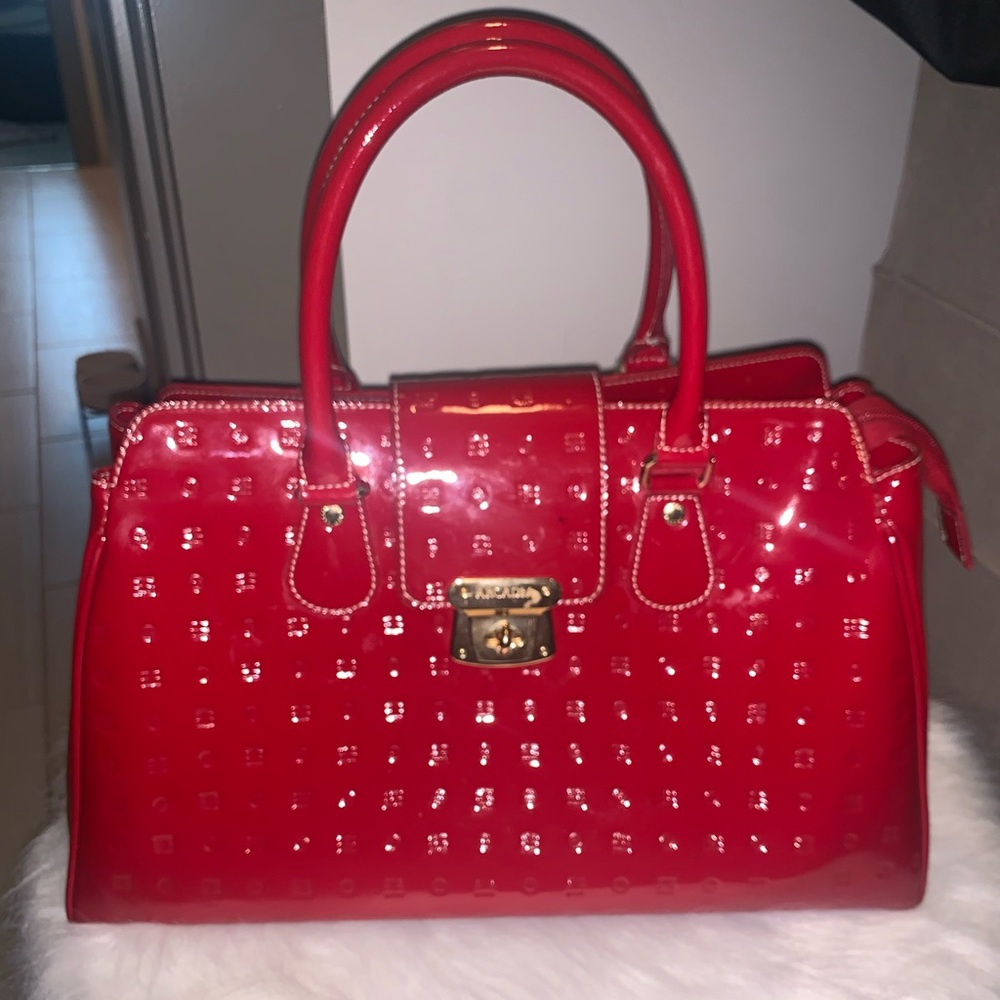 Arcadia red patent Italian leather bag